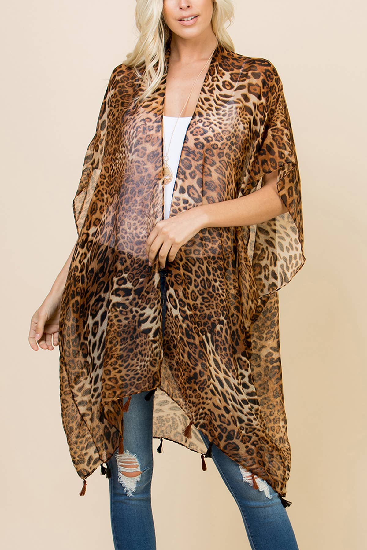 MYS Wholesale Inc - Vente Cardigan – femme - Cardigan léger à pompons léopard à devant ouvert pour l'été0