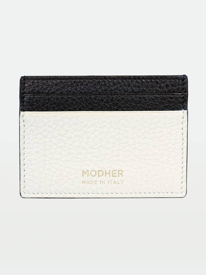 Credit Card Slip in Grained Leather - White / Black for wholesale by MODHER