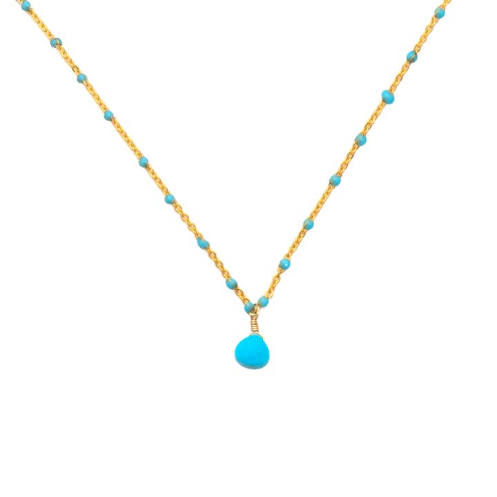 Gold Turquoise Mini Enamel-Chain Gemstone Necklace for wholesale by Cool and Interesting