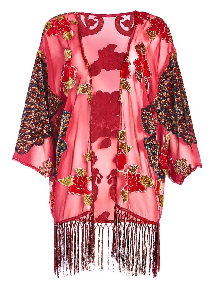 J & X - Wholesale Kimono - Women's - Velvet Short Kimono(VMN12R)