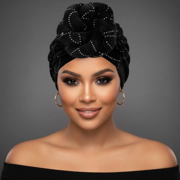 Sensibling Corp. - Wholesale - Elegant Rhinestone Studded Knot Turban Hair Wrap