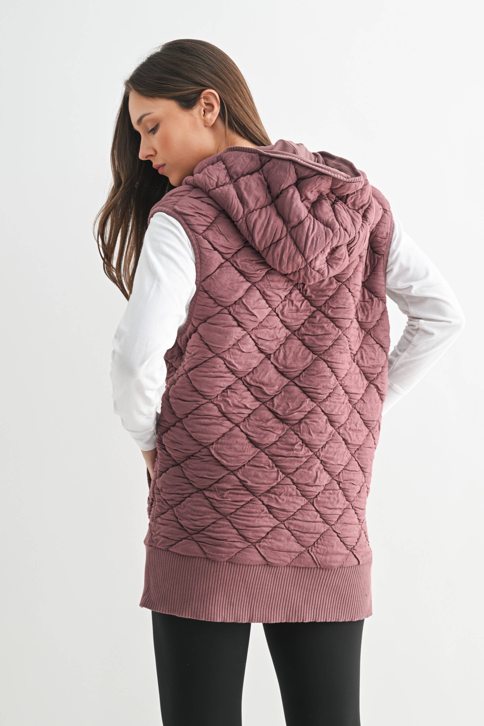 Mono B - Wholesale Outerwear Vest - Women's - Oversized Quilted Fleece Vest with Hood3