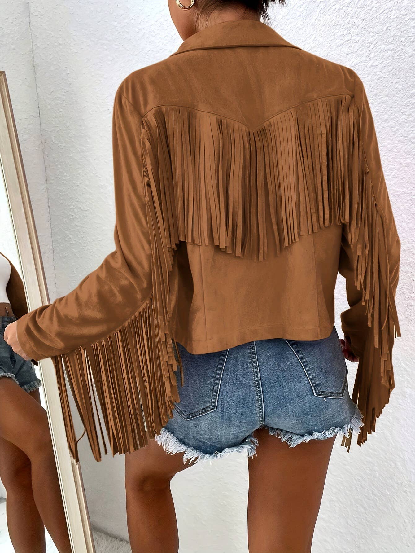 Rosa Clothing - Wholesale Jacket - Women's - Faux Suede Fringe Western Cowgirl Jacket5