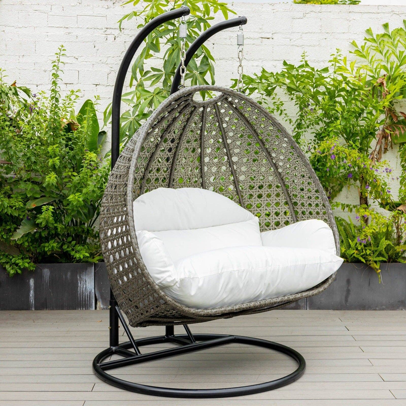 LeisureMod - Wholesale Egg Chair - Modern Charcoal Wicker Hanging Double Seater Egg Swing Chair119
