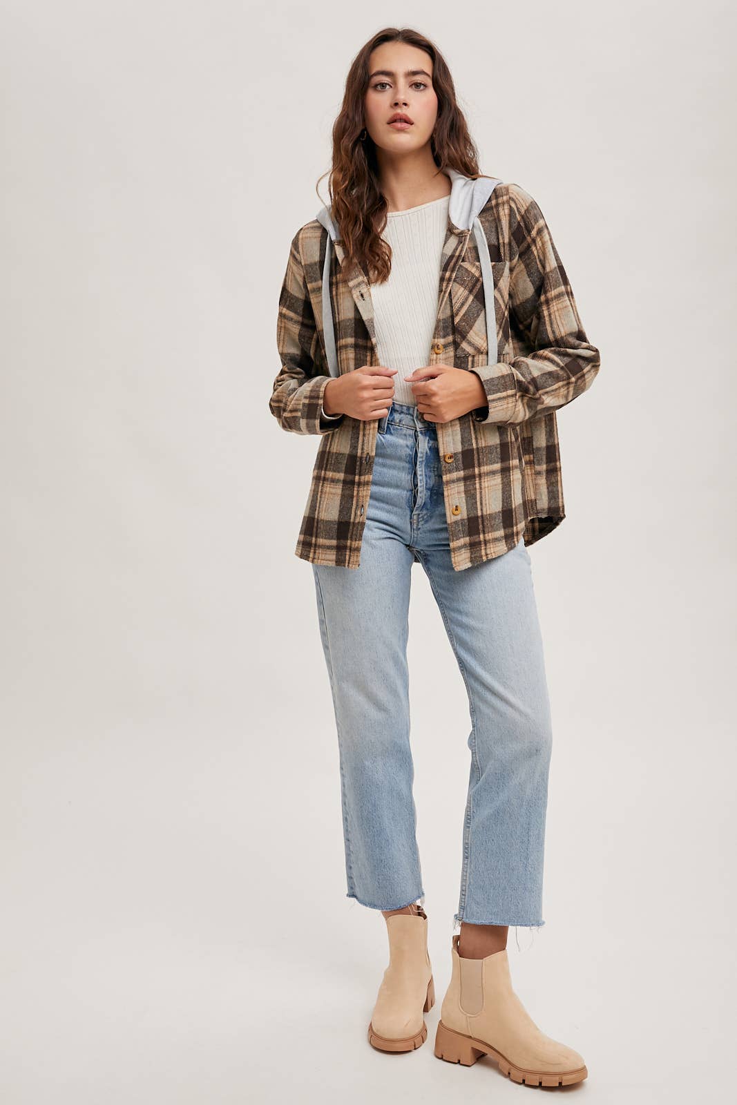 Bluivy – wholesale Shirt Jacket/Shacket - Women’s – HOODED FLANNEL BUTTON FRONT SHIRT JACKET7