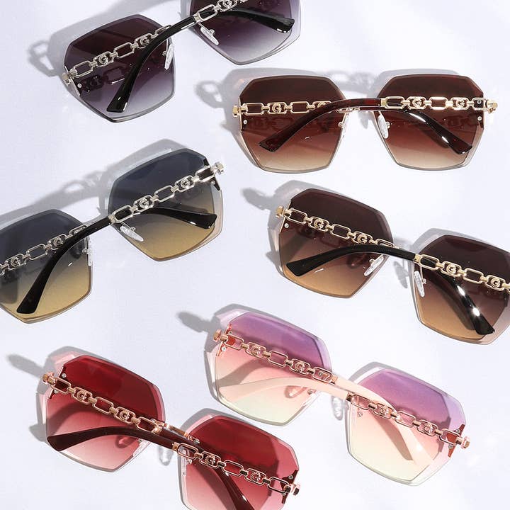 ASSORTED COLOR Hexagon Lenses Linked Design Legs Sunglasses for wholesale on Faire13