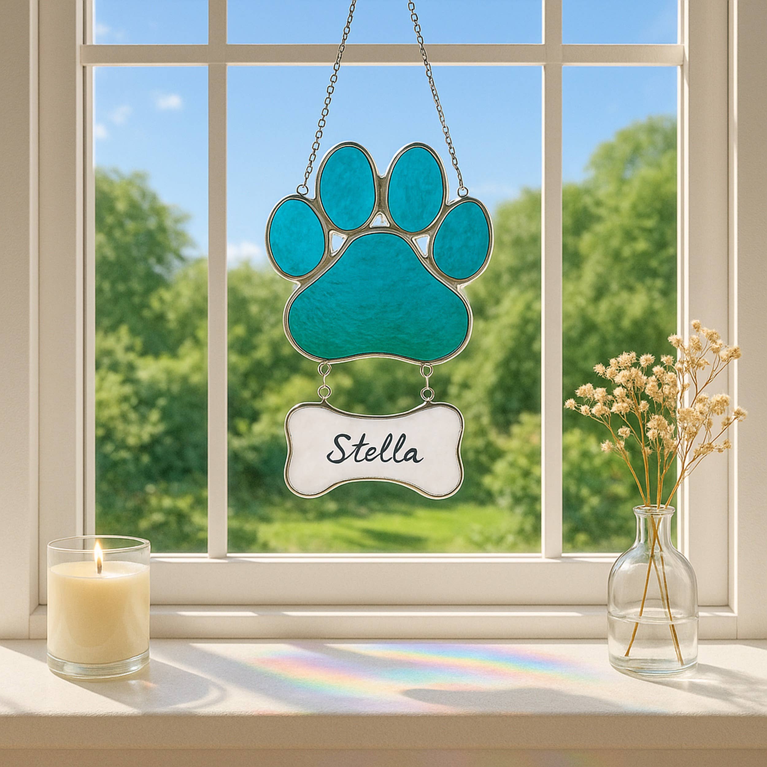 MondoBellissimo - Vente Attrape-soleil - Attrape-soleil commémoratif patte d'animal en vitrail Q190