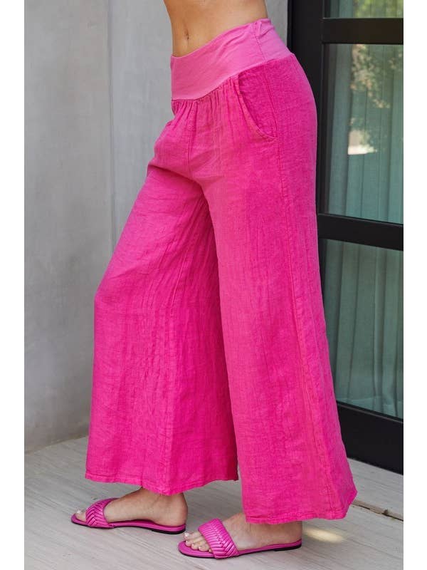 VENTI6 - Wholesale Pants - Women's - SOLID LINEN STRETCH WAISTBAND PANTS (8730-SOLID)15