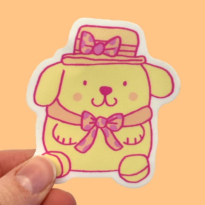Autocollant en vinyle brillant Pompompurin avec chapeau élégant pour la vente par Lizzy Itzkowitz