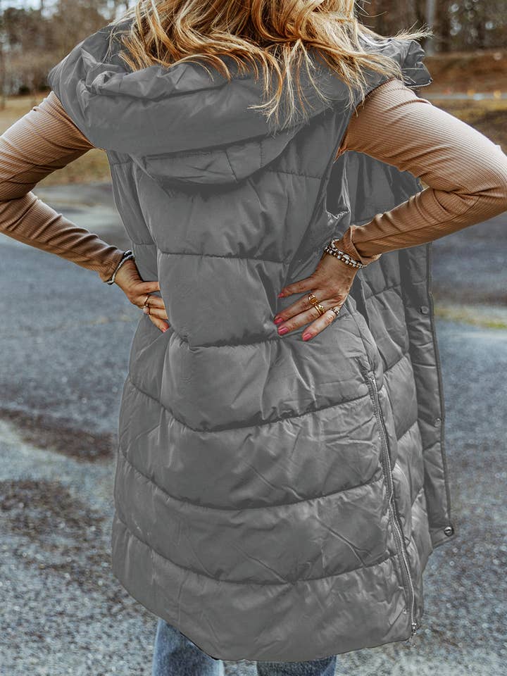 FULL TIME PURCHASE - Vente Veste sans manches – femme - Veste longue matelassée à capuche5