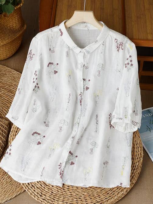 Top casual de cuello pequeño con delicada camisa bordada para venta al por mayor de Whisper Mint