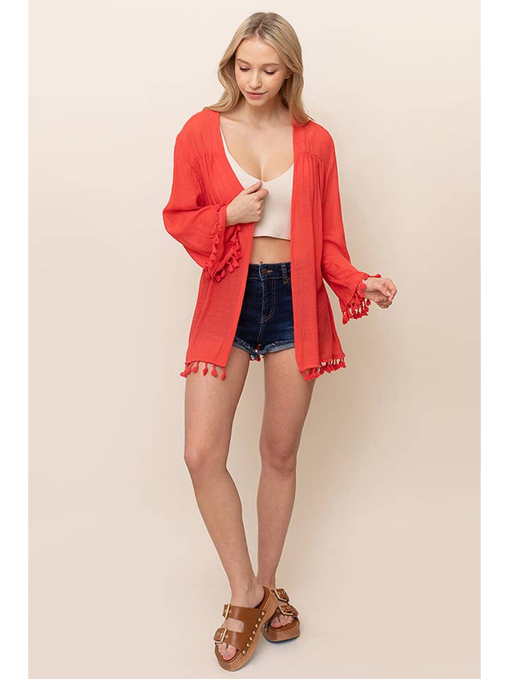 Hana – wholesale Cardigan – Women’s – Solid Cardigan With Tassels1