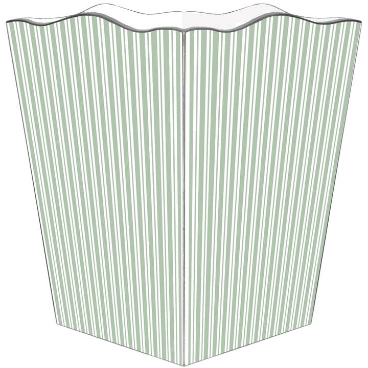 Sage Stripe Handmade Wood Wastepaper Basket for wholesale by Marye-Kelley