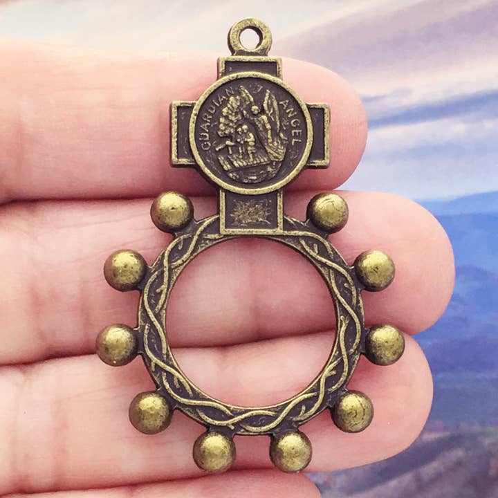 Treasure Island - Wholesale Individual Charm/Pendant - 2 St Michael Guardian Angel Rosary Ring Bronze by TIJC SP14542