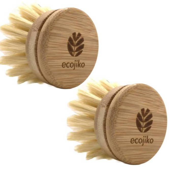 Dish Brush Bamboo Eco Friendly Replacement Heads (2 pack) for wholesale by ecojiko