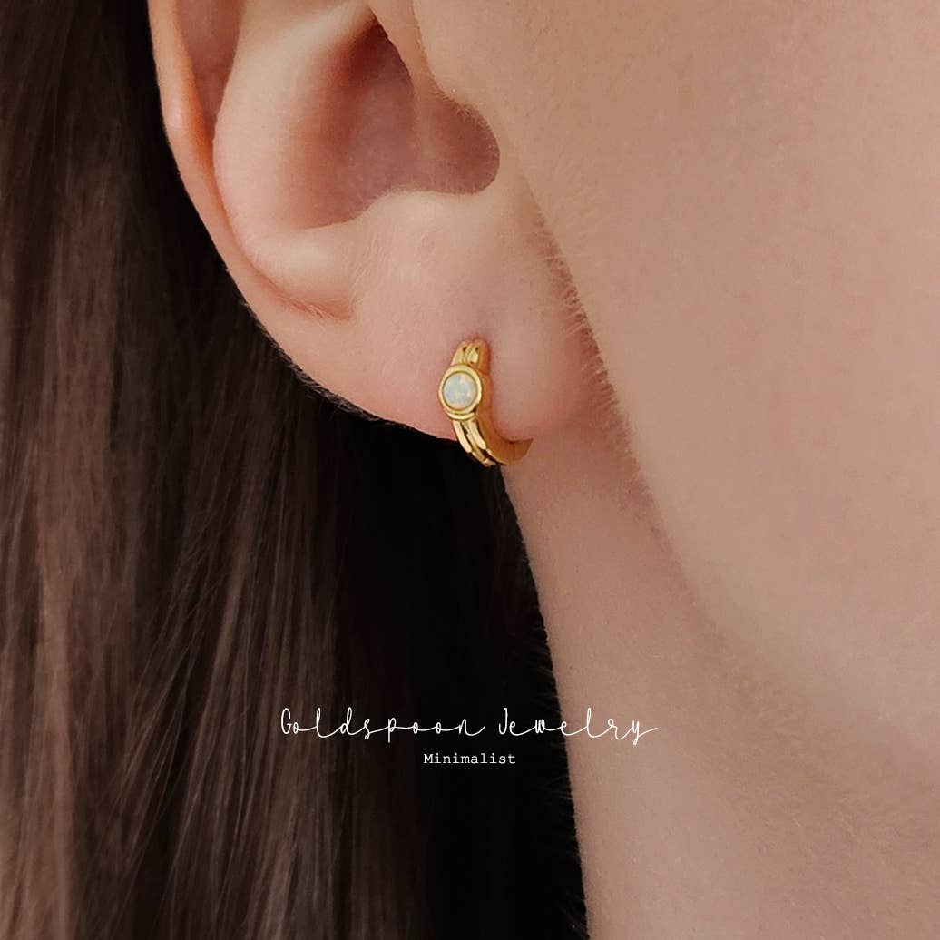 HolyBang Jewels - Vente Petits anneaux - BOUCLES D'OREILLES HUGGIE EN OPALE - E-H7845/E-HT14941