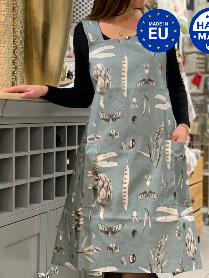 Seeds Aqua | Grembiule da donna con spalline incrociate, motivo floreale per la vendita all'ingrosso da parte di Hortensias Home