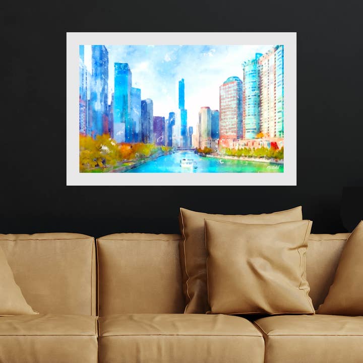Giclee Kunstdrucke, Chicago IL, Chicago River für den Großhandel von G.O.A.T House of Creative