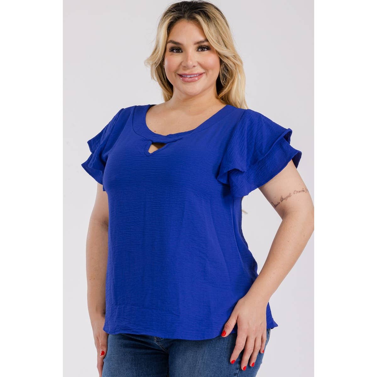 Curve Market - Vente Chemisier – femme - CHEMISIER TAILLE PLUS AVEC MANCHES VOLANTÉES ET TROU DE SERRURE3