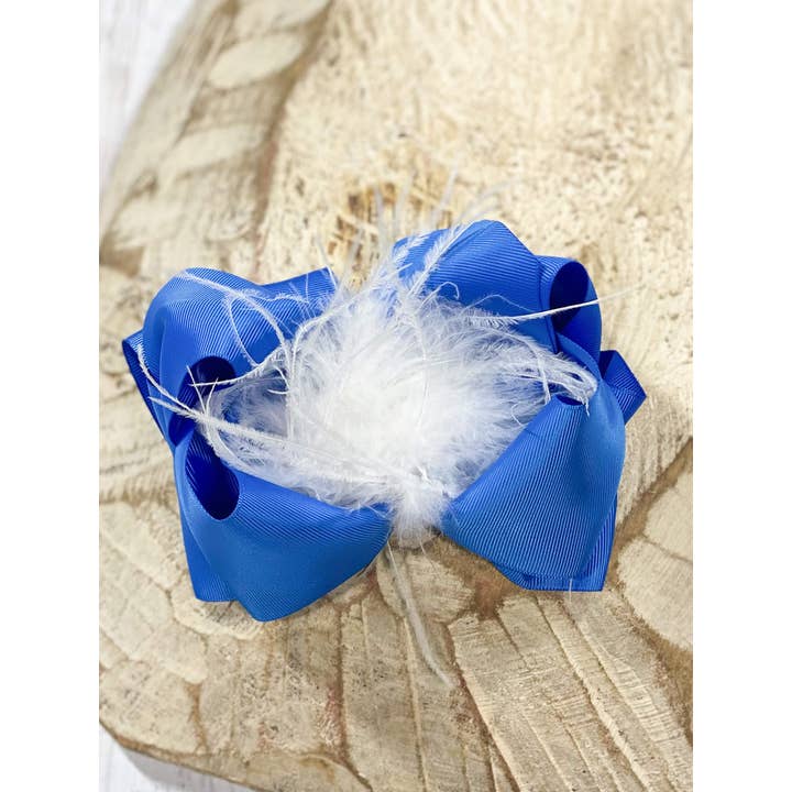 The Hair Bow Company - Wholesale Hair Bow - Kids - Texas Size Royal Blue & White Feather Puff Hair Bow