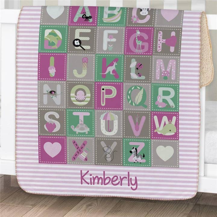 Personalized Baby Girl Alphabet Sherpa Blanket for wholesale by Sunny Jar Personalized