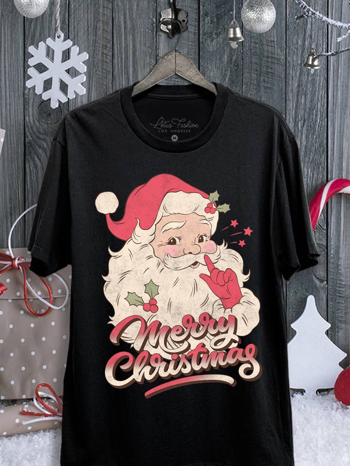 Top graphique Santa Merry Christmas pour la vente par Lotus Fashion Collection