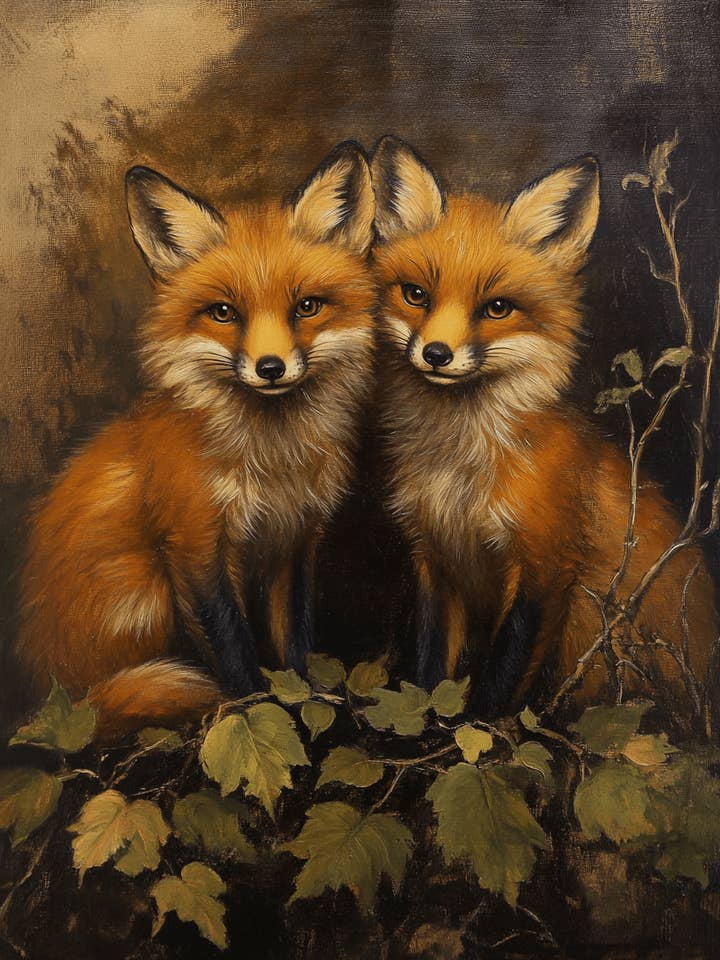 Par av rävar - Djurstilleben Väggkonsttryck – 8″x10″ Konstverk för 11″x14″ Ram för wholesale av Mowbi