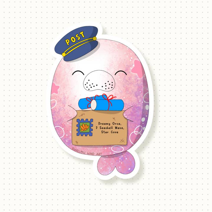 Vinyl Sticker - Manatee Postman for wholesale by Swallow Wind Art