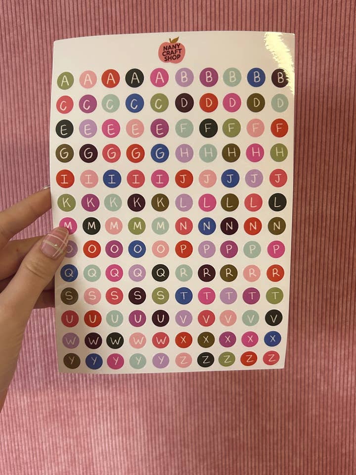Alphabet sticker sheet colored buttons A5 for wholesale by Nany Craft Shop