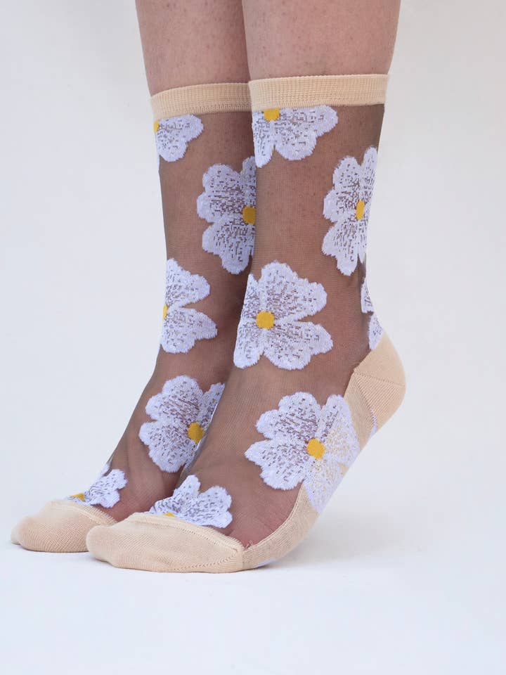 Atelier St Eustache - Wholesale Socks - Women's - MURANO CREAM • Transparent floral gift socks