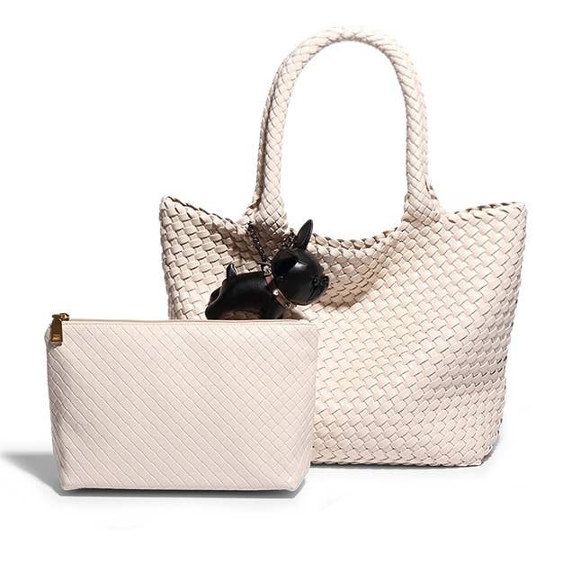 PEACH ACCESSORIES – wholesale Top handle bag – women's – B1851 Bag in the bag weave bag with bull dog details3