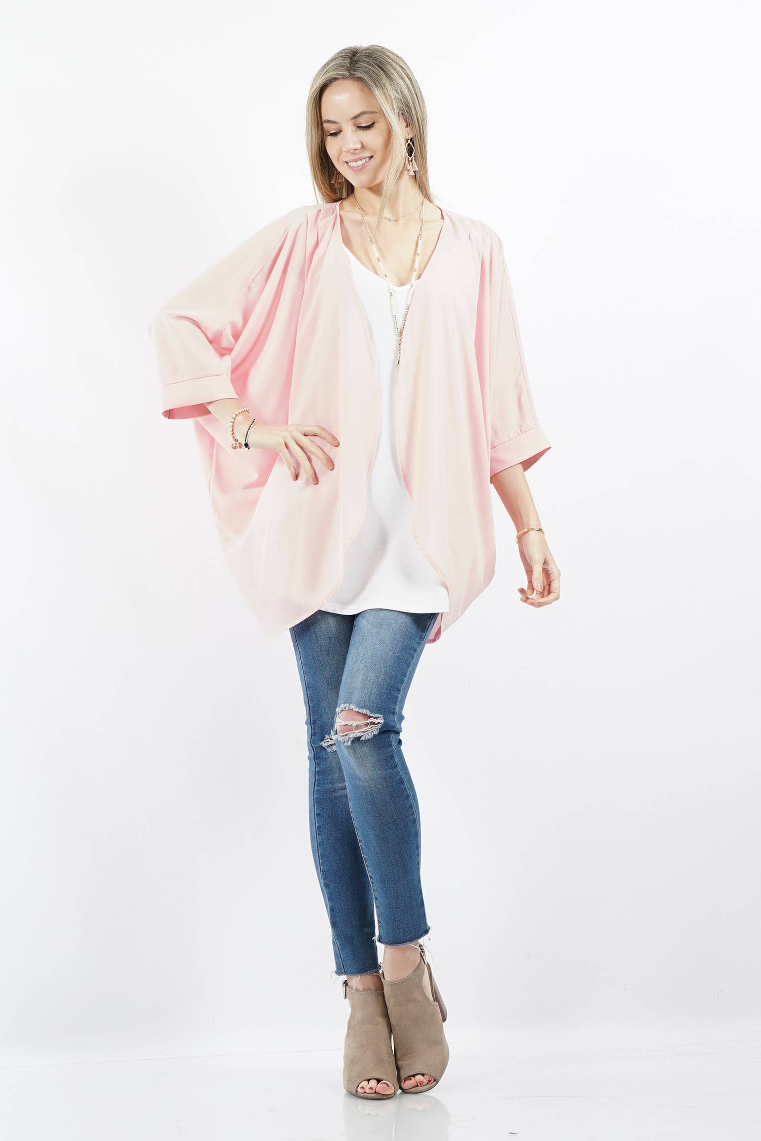 42POPS – wholesale Kimono – Women's – ..SI-15836 Chiffon Shoulder pleated Kimono Cardigan7