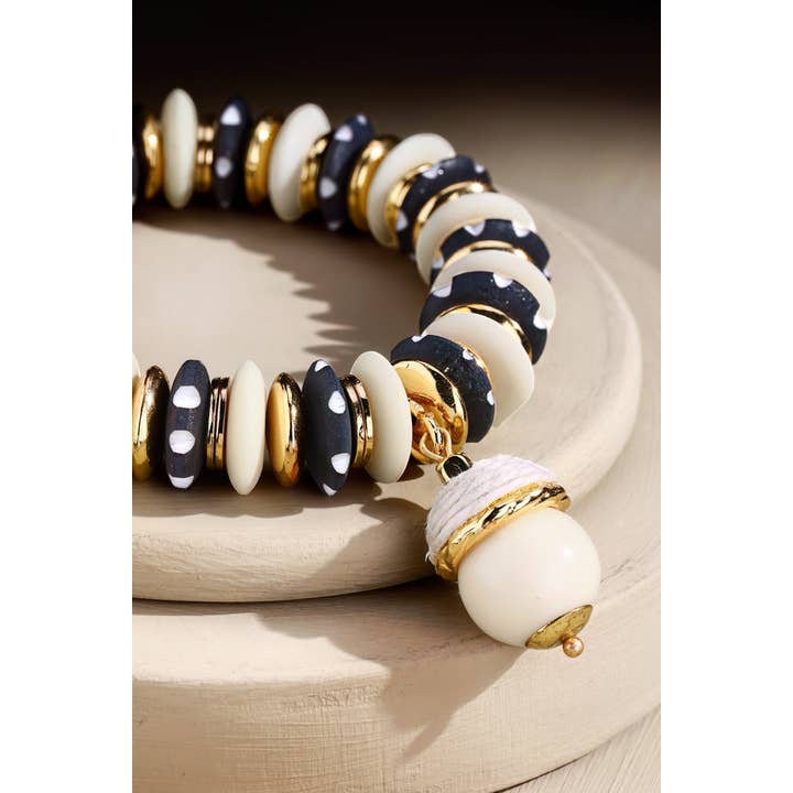 Black Bk Handcrafted Metal & Bone Bead Bracelet for wholesale on Faire1