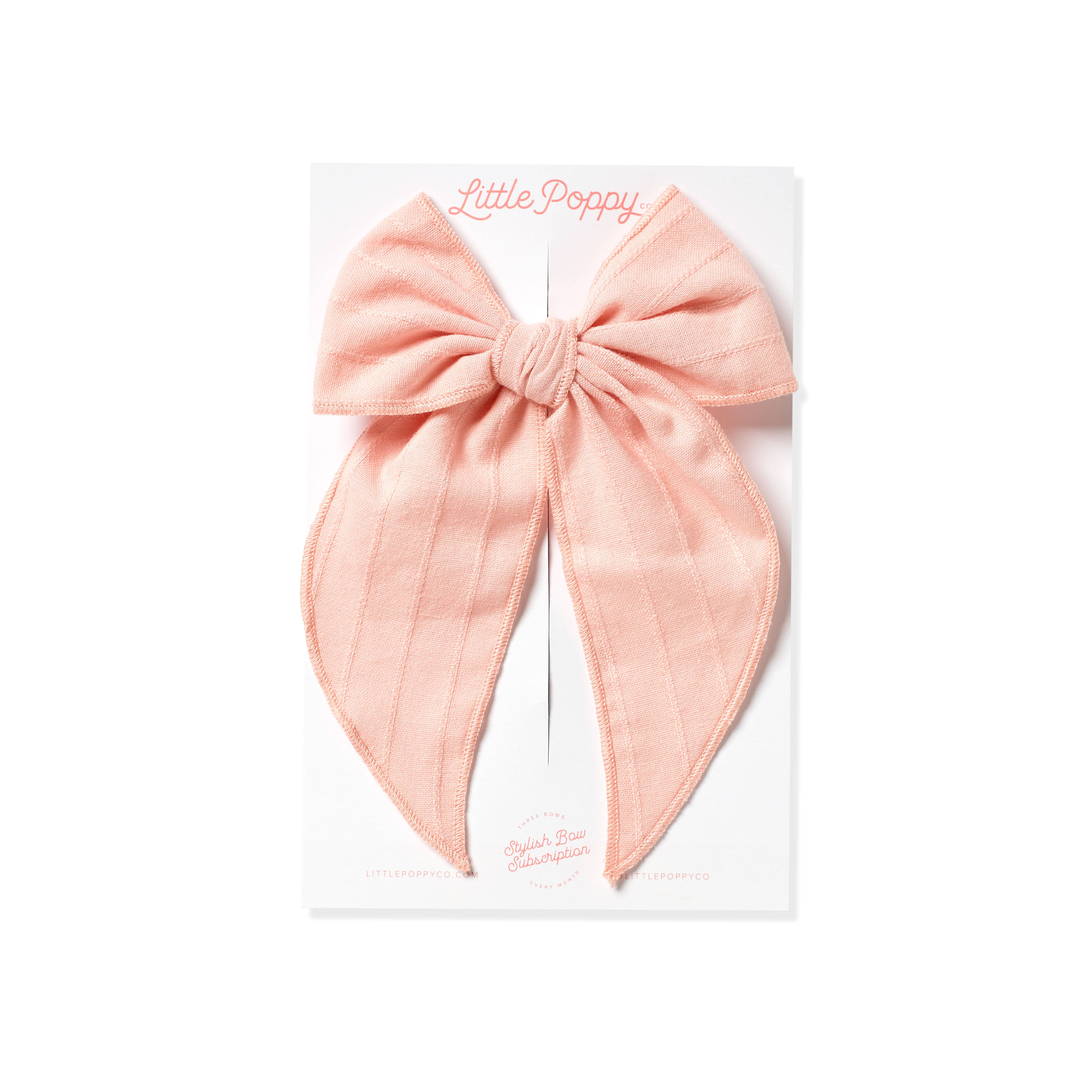 Little Poppy Co - Wholesale Hair Bow - Kids - Embroidered Stripe Claire Bow, Rose Pink1