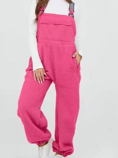 Striped strap wide-leg jumpsuit sherpa overalls for wholesale by Rosa Clothing