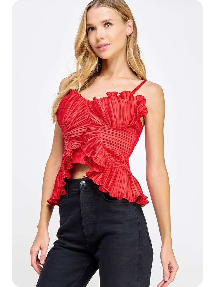 Strut & Bolt - Wholesale Shirt - Women's - Pleated Satin Ruffled Top23