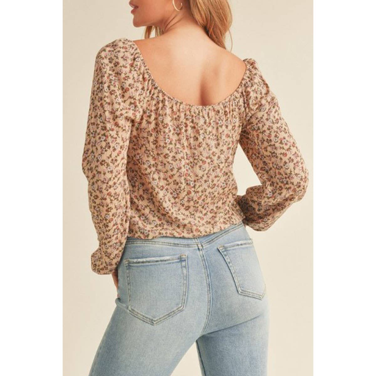 UP CLOTHING - Wholesale Knit Top - Women's - Floral Print Long Sleeve Peasant Woven Top3