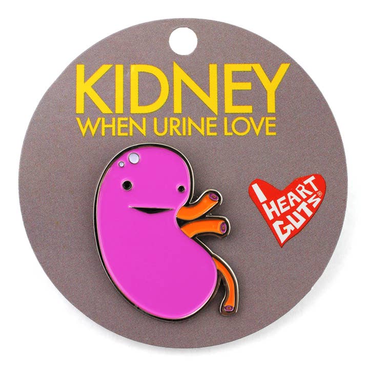 I Heart Guts | Organ Plushies Wholesale - Wholesale Lapel Pin/Button - Kidney Enamel Lapel Pin - When Urine Love2