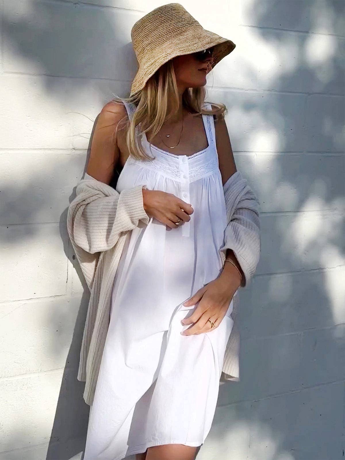 Jacaranda Living – Camisa de noite - Mulher por atacado – Camisola de algodão branco Joy5