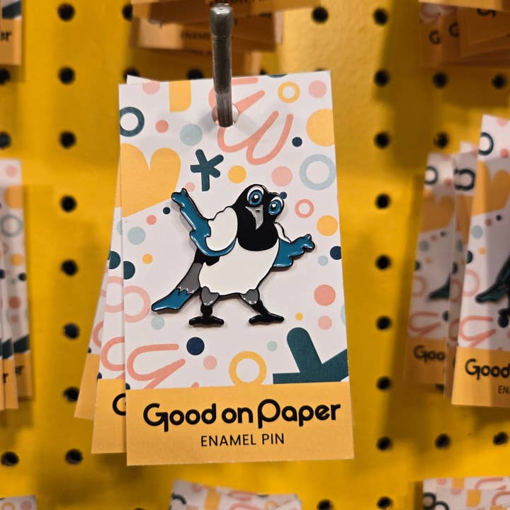 Shrugging Magpie | Enamel Pin for wholesale by Good on Paper