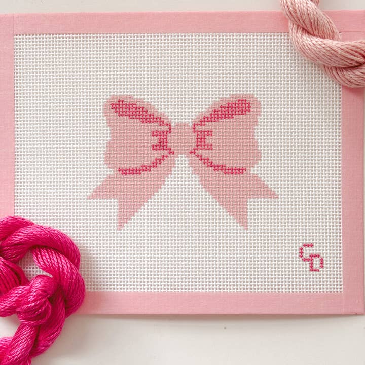 Aesthetic Pink Bow Coquette Needlepoint Canvas, 13 Mesh Bow Beginner Needlepoint Canvas, 2"x4" Bow Canvas for wholesale by Cotswold Co Designs