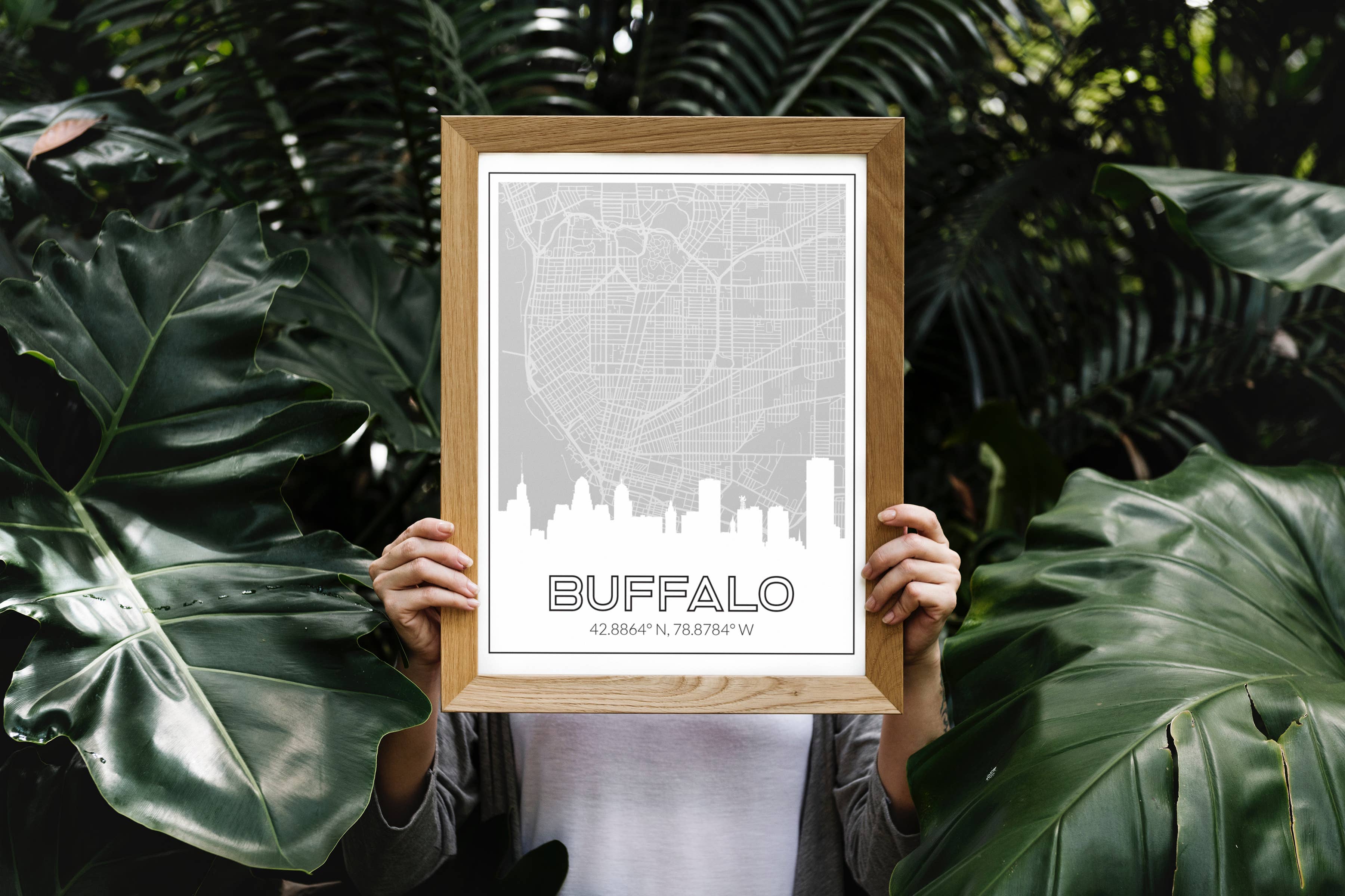 Paperfinch Design - Vente Affiche d'art - Carte de Buffalo New York et impression artistique de la ligne d'horizon avec les coordonnées de la ville6