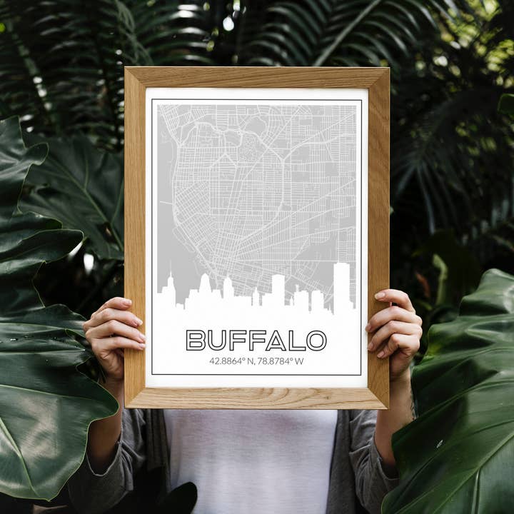 Paperfinch Design - Vente Affiche d'art - Carte de Buffalo New York et impression artistique de la ligne d'horizon avec les coordonnées de la ville6