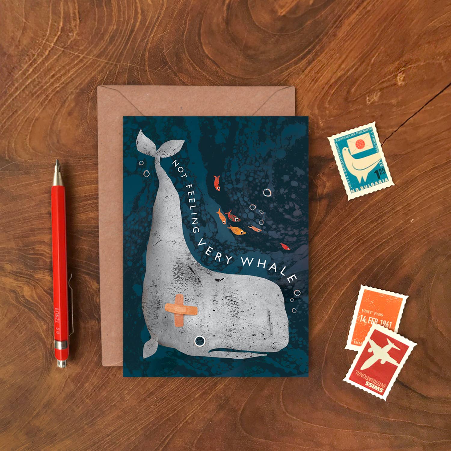 Emily Nash Illustration Greeting Cards - Vendita all'ingrosso Biglietti di auguri di pronta guarigione - Non sentirti molto balena, rimettiti presto | Balena divertente1