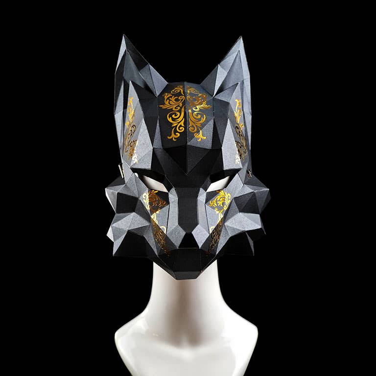 PAPERCRAFT WORLD – Kit de artesanato DIY por atacado – Máscara Futuriistic Fox Origami 3D PaperCraft - Preto13