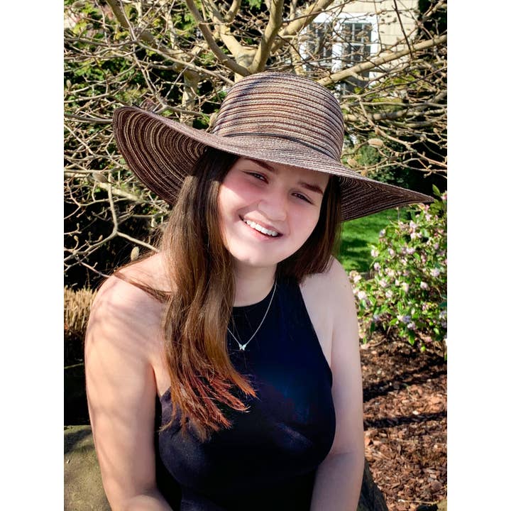 Screamer - Wholesale Straw Hat - Women's - Quinn Coffee-Colored Striped Women's Straw Hat