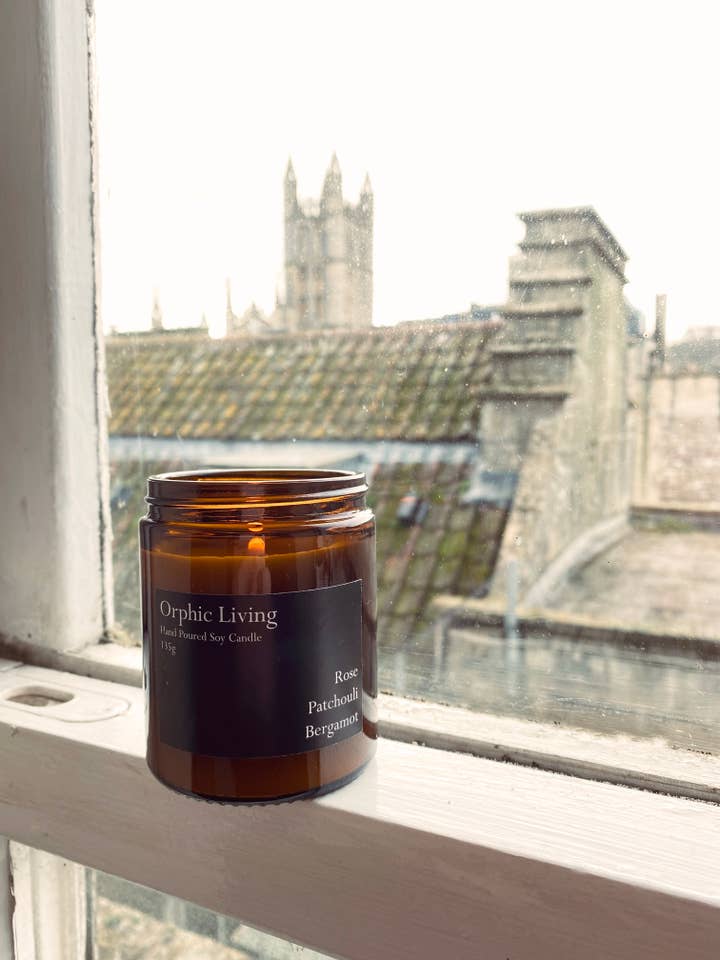 Rose, Patchouli & Bergamot - Scented Soy Candle for wholesale by Orphic Living