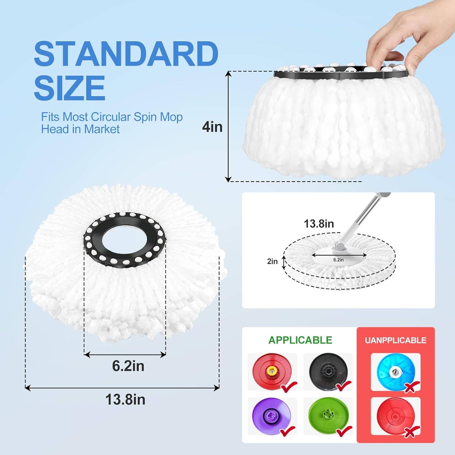 Tsyware - Wholesale Mop - Replacement Microfiber White Round Mop Head Refill 360 Spin1