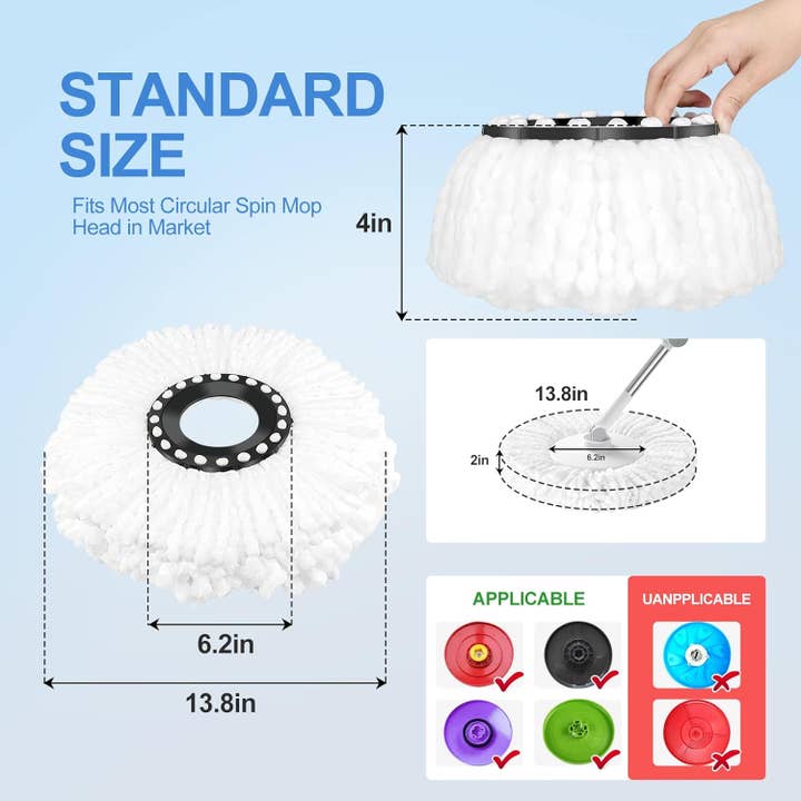 Tsyware - Wholesale Mop - Replacement Microfiber White Round Mop Head Refill 360 Spin1