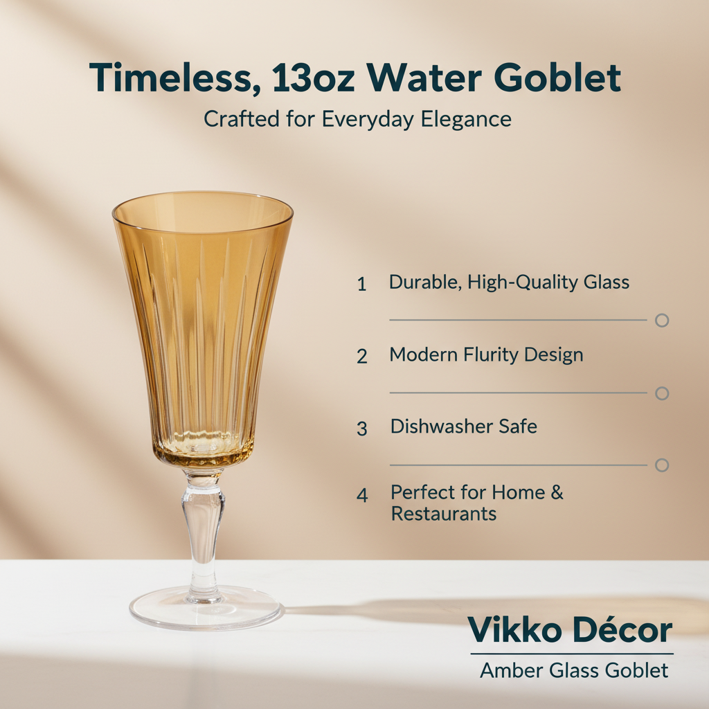 Kadra Kitchenware - Venta al por mayor Copas de vino - Vikko Décor - Copa de agua atemporal de 13 oz, color ámbar3